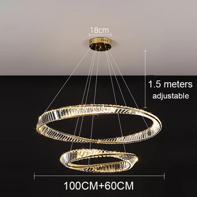 Crystal LED Chandelier for Living Room Kitchen Bedroom Ceiling Pendant Lamp, Gold Modern Remote Control Hanging Light - vue 11 sur 11