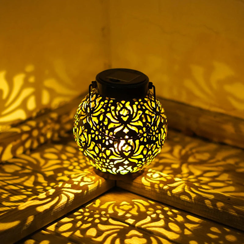 lampes solaires rondes en métal pour jardin décoratif