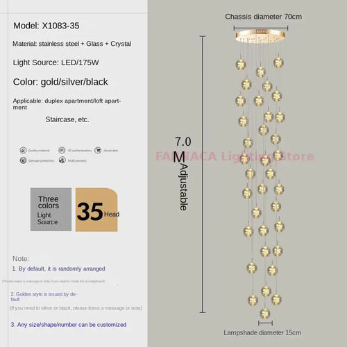 Remote control stair chandelier Nordic creative duplex dining room light lift high living room, apartment decorative chandelier - vue 18 sur 20