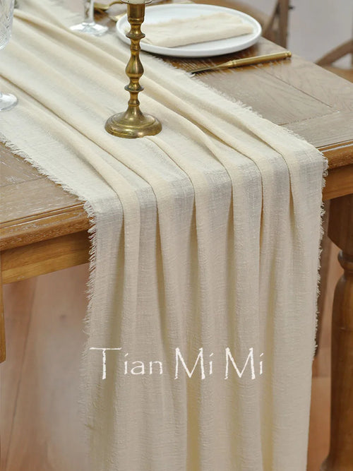 Chemin de table coton gaze retro boho beige