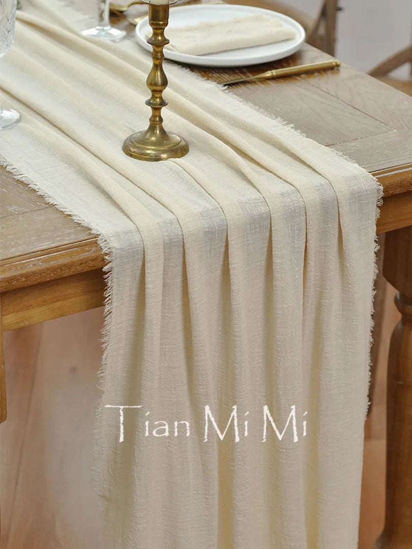 Chemin de table coton gaze retro boho beige - vue 2 sur 7