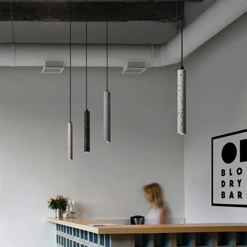 Suspension tube terrazzo bar style industriel tête unique minimaliste - vue 9 sur 9