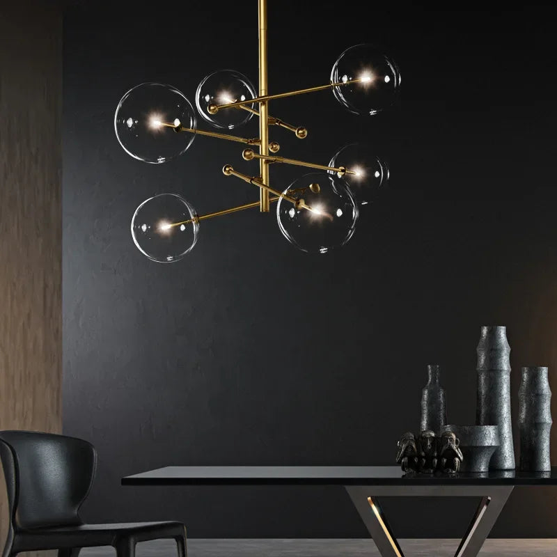 SANDYHA Art moderne boule de verre lustres Design nordique noir or lampe à LED pour salon chambre décor à la maison suspension
