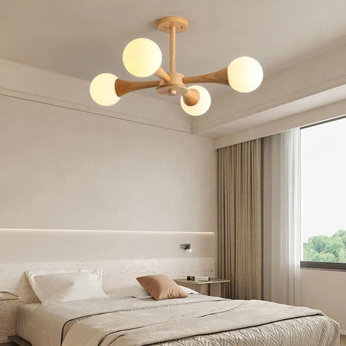 lustre nordique en bois et verre design ferme pour intérieur moderne - vue 2 sur 9