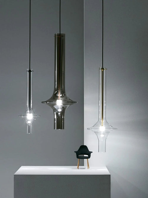 lustre design italien en verre et bambou pour restaurants et boutiques - vue 6 sur 11
