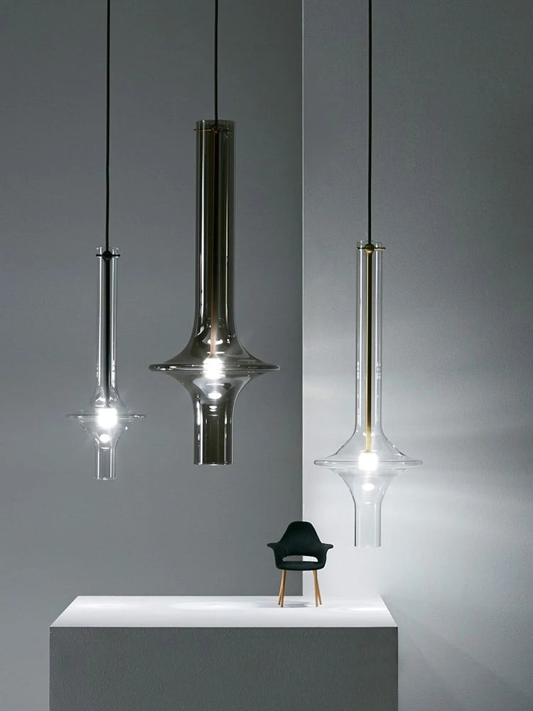 lustre design italien en verre et bambou pour restaurants et boutiques - vue 5 sur 11