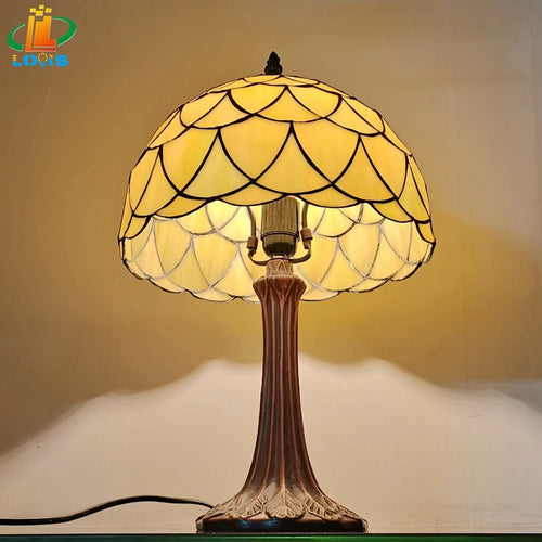 lampe à poser nordique en verre antique style tiffany - vue 4 sur 6