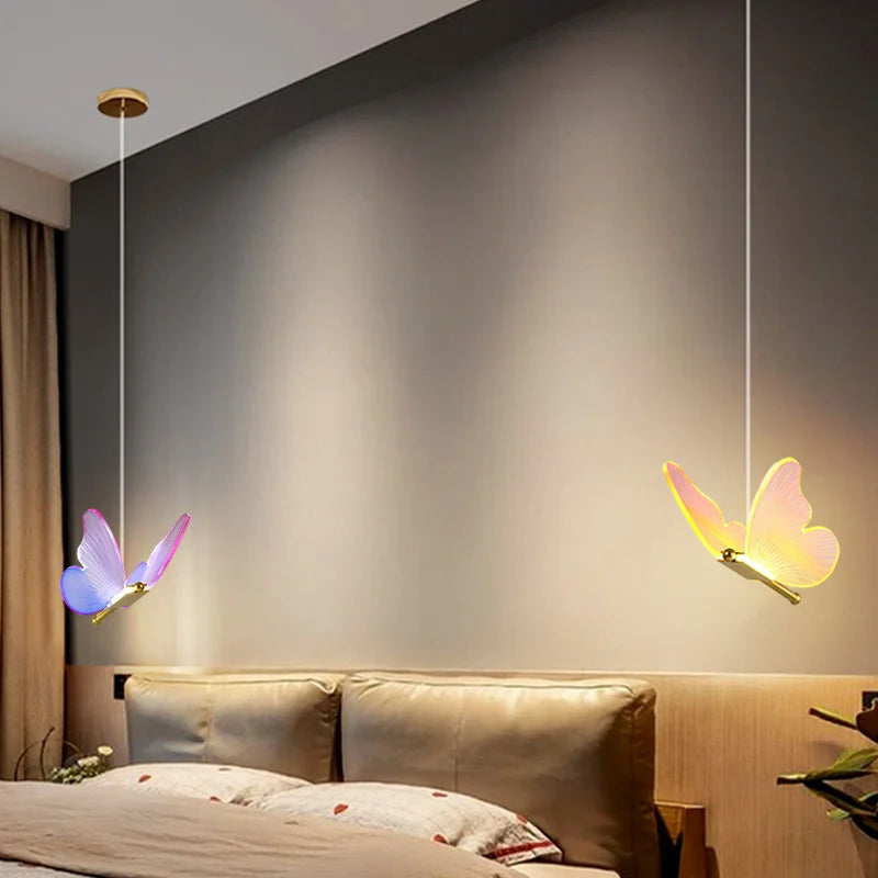 Suspension papillon LED moderne AC85-265V acrylique intérieur décoratif chambre à manger chevet lustre 3 couleurs plafonnier