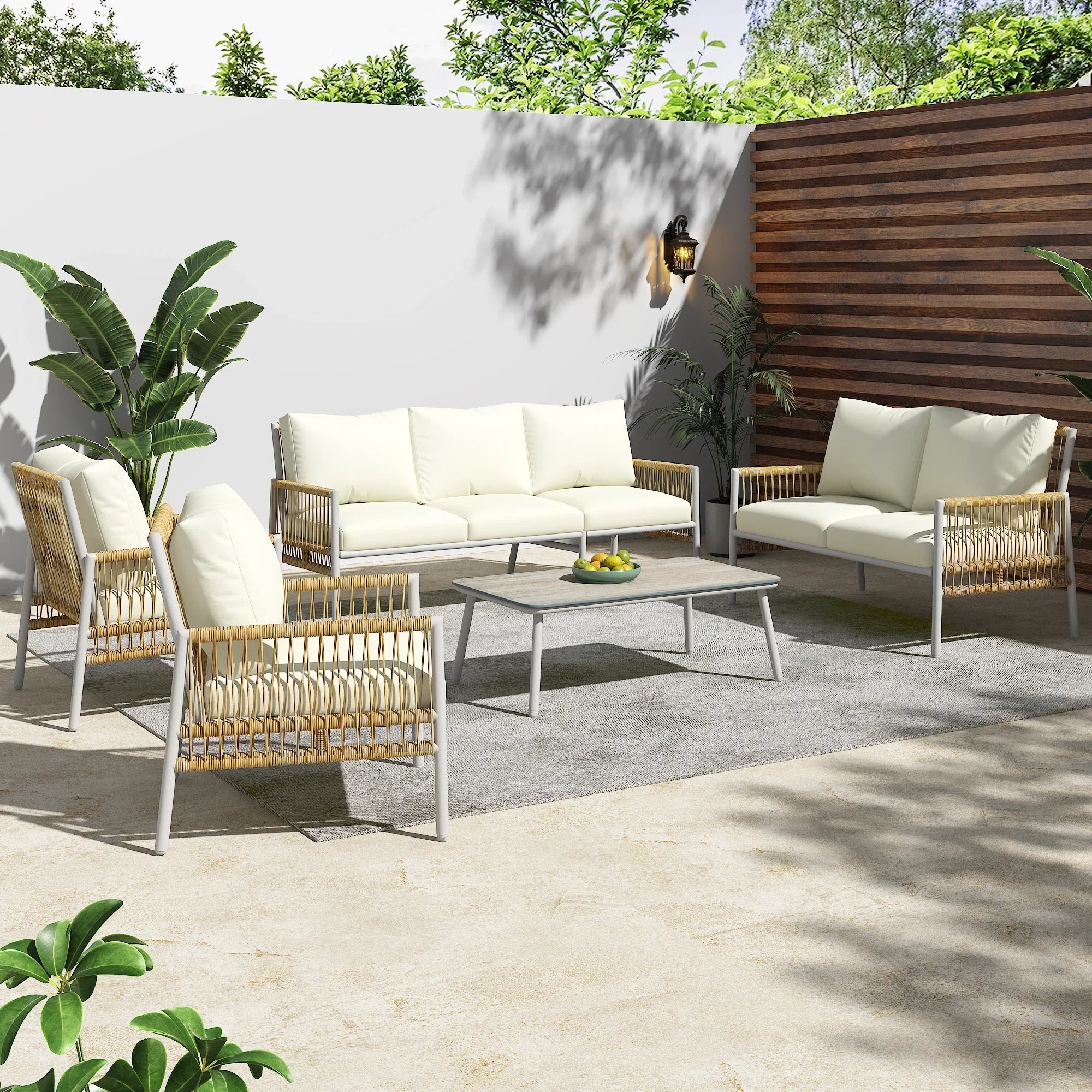 salon de jardin 7 places en rotin avec coussins amovibles