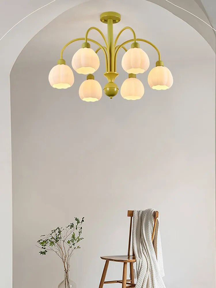 lustre chambre coucher style citrouille pastorale verre - vue 2 sur 7