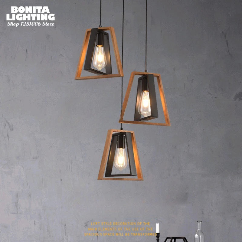 suspension en bois trapézoïdal double couche style industriel rétro - vue 5 sur 7