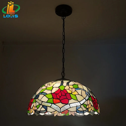 lustre en verre fleuri style tiffany décoration nordique rétro - vue 3 sur 6
