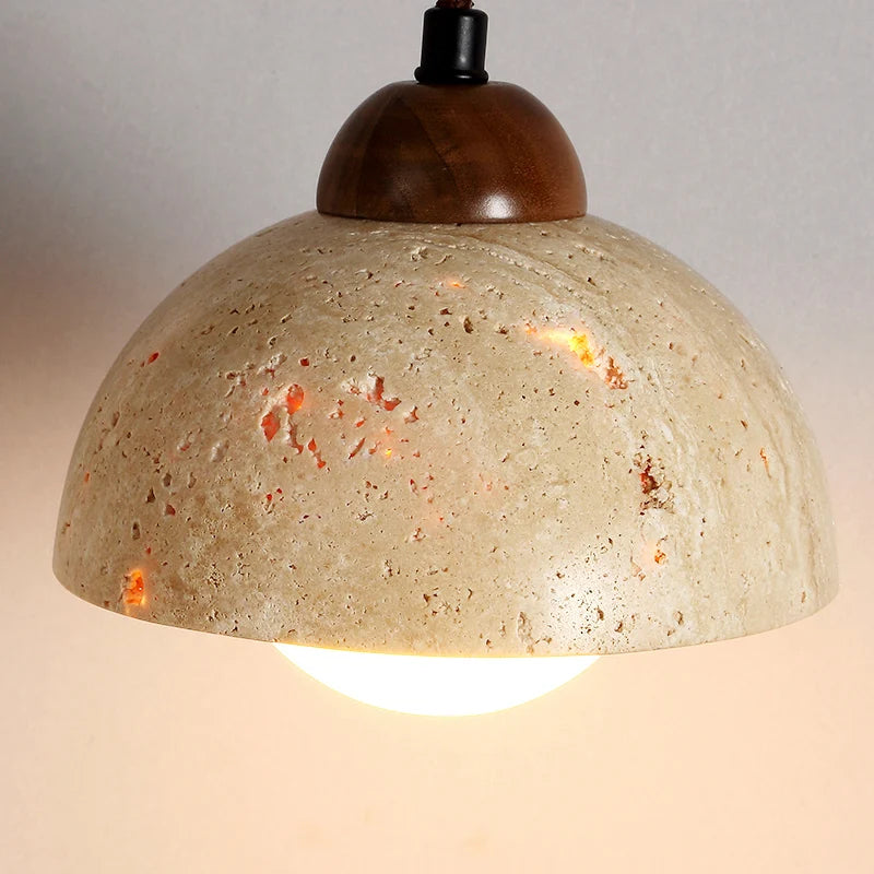 Travertin jaune style japonais wabi-sabi chambre lampe suspendue design rétro restaurant allée suspension - vue 3 sur 15