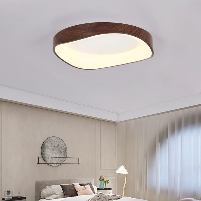 plafonnier en bois rond avec télécommande pour éclairage intérieur