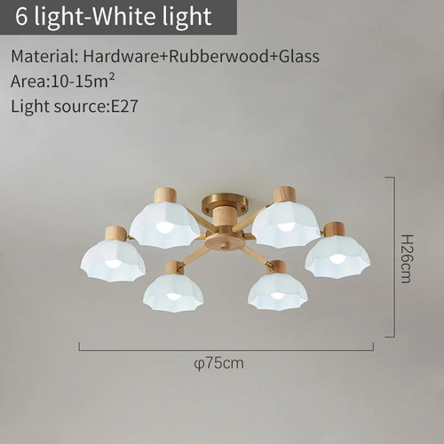 Plafonniers nordiques en bois de caoutchouc avec lampadaires en verre pour salon moderne blanc chaud lumière froide Lustres chambre lampara - vue 11 sur 12