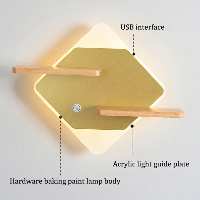 Applique murale led nordique avec étagère et chargeur usb - vue 6 sur 18