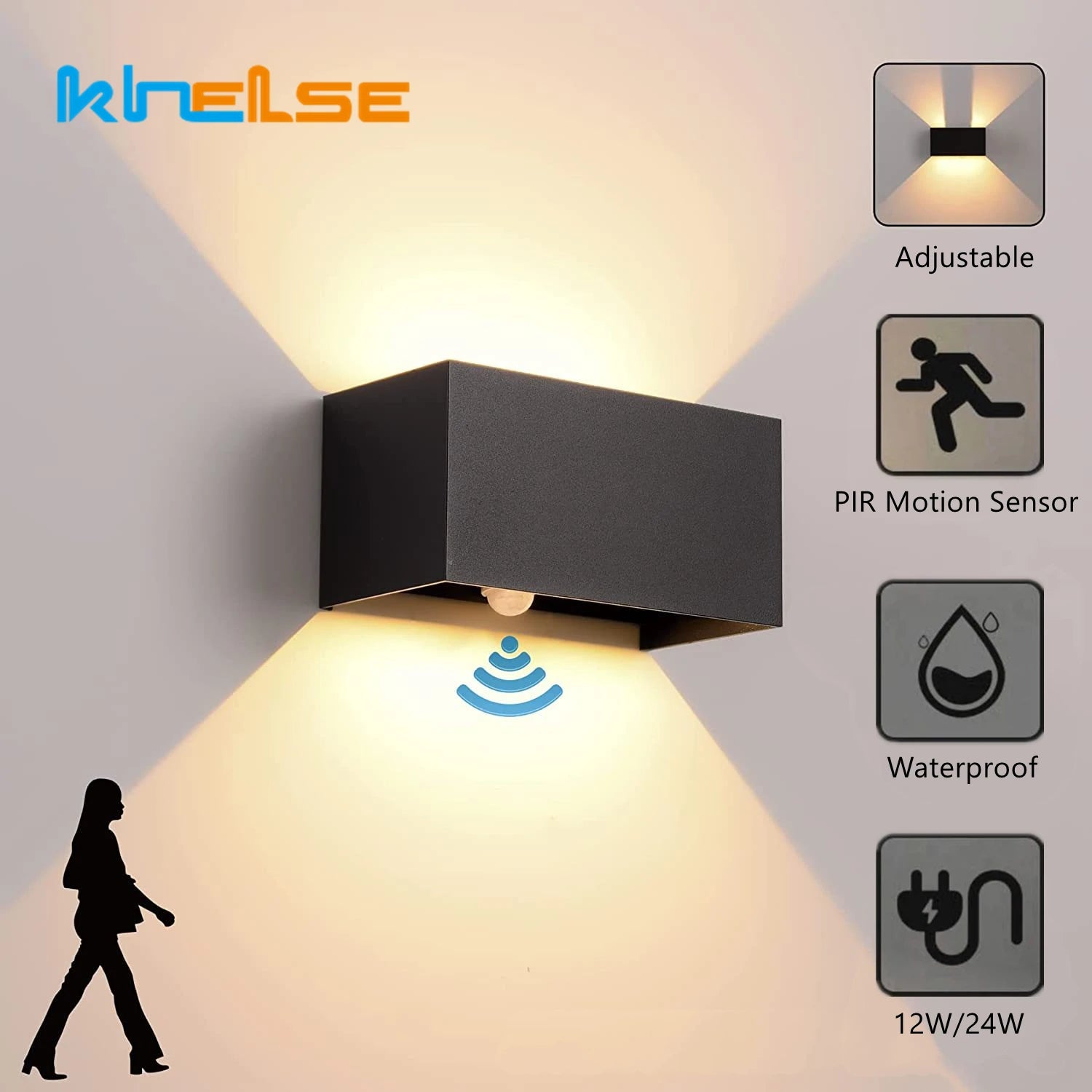 12W UP and Down Outdoor LED Wall Lamp PIR Motion Sensor Waterproof Garden Porch Light Adjustable Aluminum Wall Sconce Lighting - vue 2 sur 15