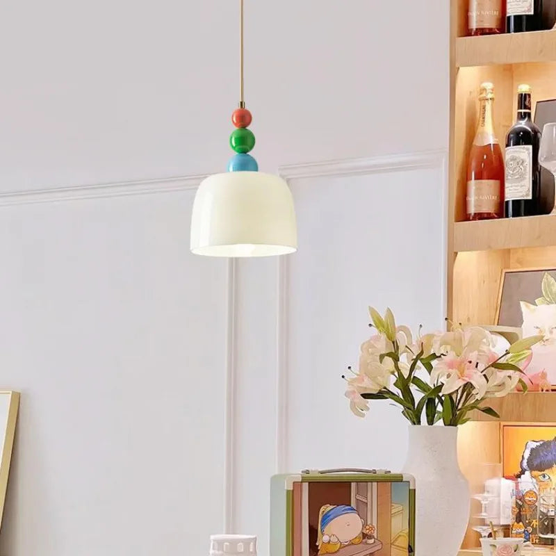 lustre en bois et verre pour bar maison avec led intégrée - vue 5 sur 7