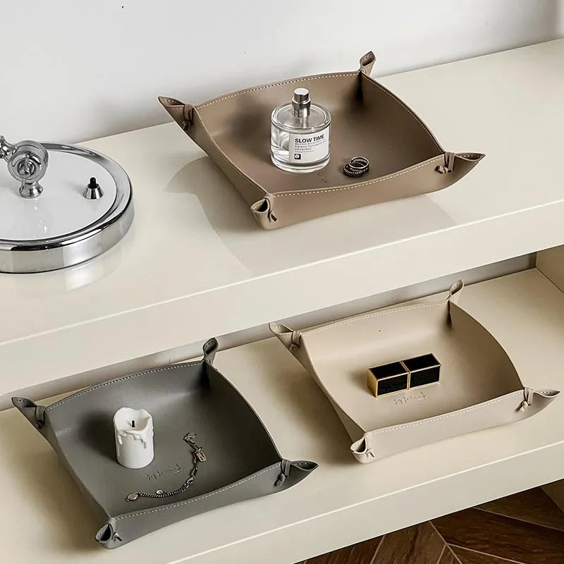 plateau de rangement en cuir pour dés bijoux et clés - vue 5 sur 14