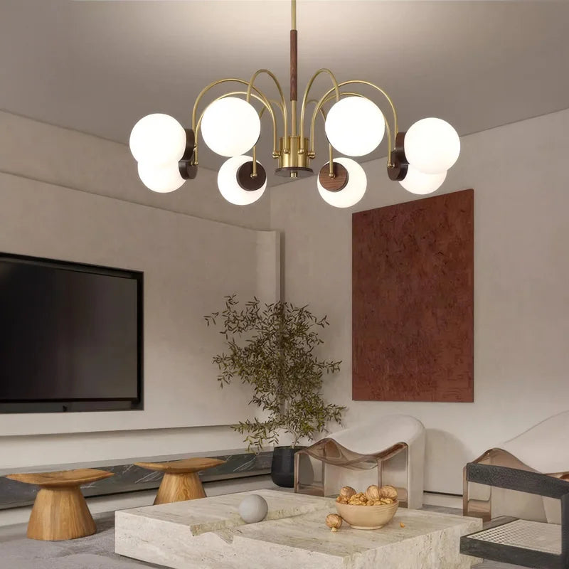 Walnut Wood chandelier lights, Wabi-sabi Modern style, Living Room lighting for Bedroom, Bedside, Living, Dining Room, Showcase - vue 5 sur 9
