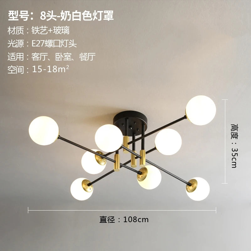 lustre nordique moderne led avec boules de verre - vue 14 sur 18