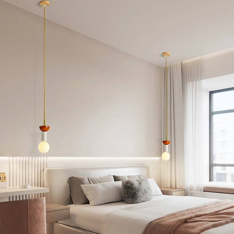 Suspension en bois modernes chambre nordique chevet LED suspension Restaurant cuisine coloré Lustre en bois Lustre maison Dec - vue 5 sur 13