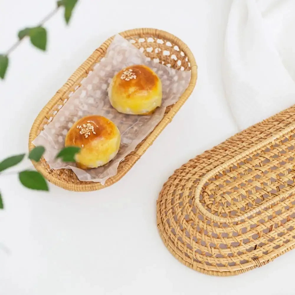 panier de rangement ovale en rotin pour pain et fruits - vue 4 sur 8