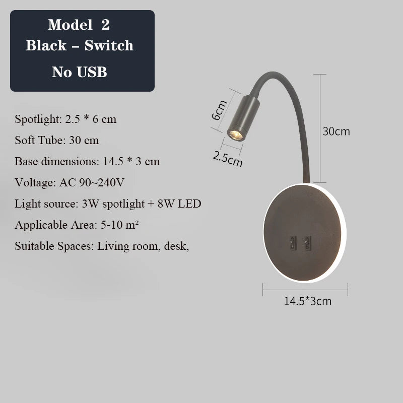 applique murale led moderne avec ports usb et interrupteur - vue 15 sur 22
