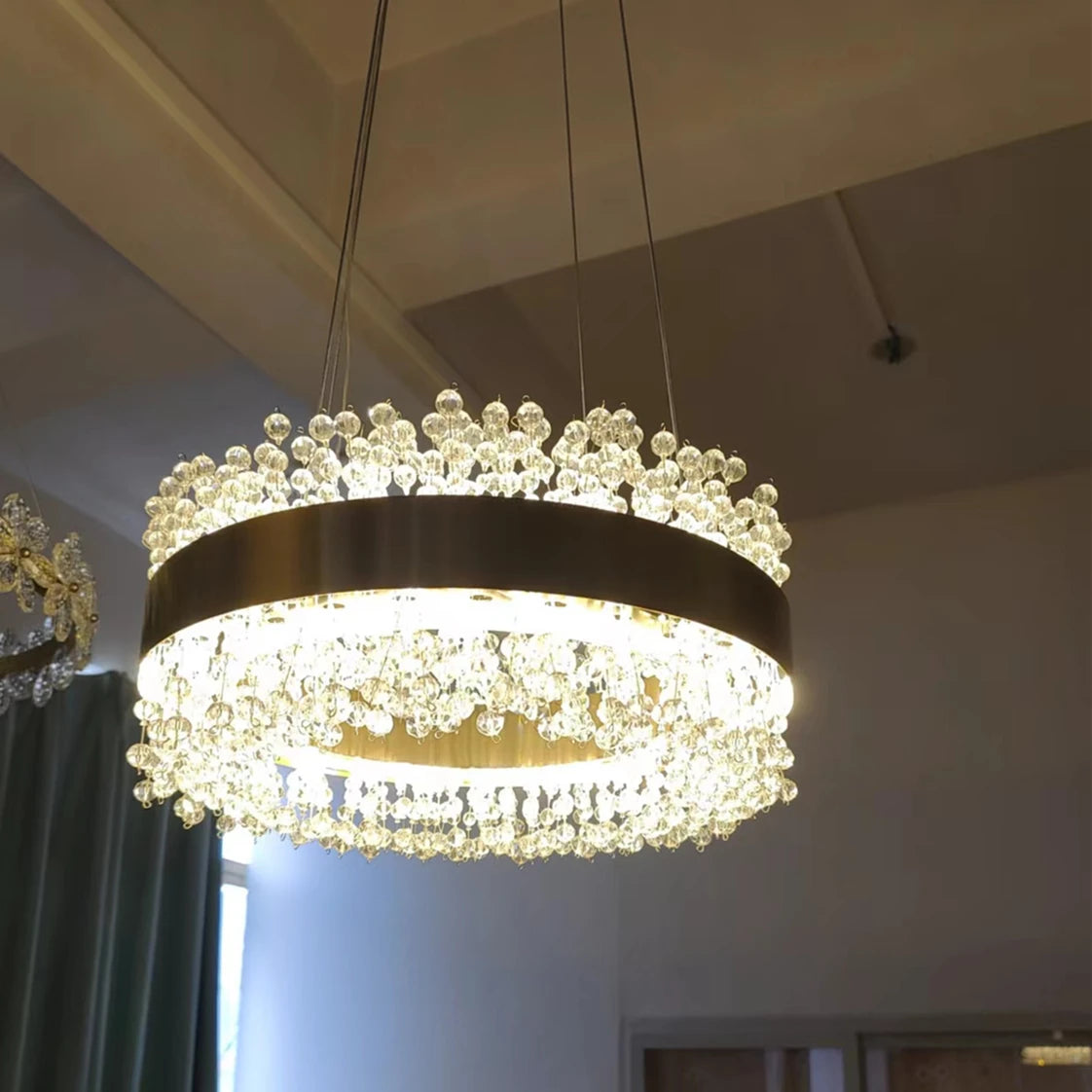 lustre moderne en cristal avec métal doré réglable - vue 2 sur 12