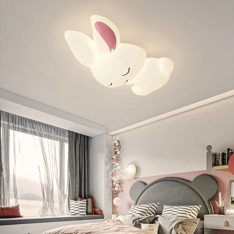 Mignon enfants chambre plafonniers LED blanc lapin lumière Simple dessin animé princesse chambre petite fille chambre décor plafonniers