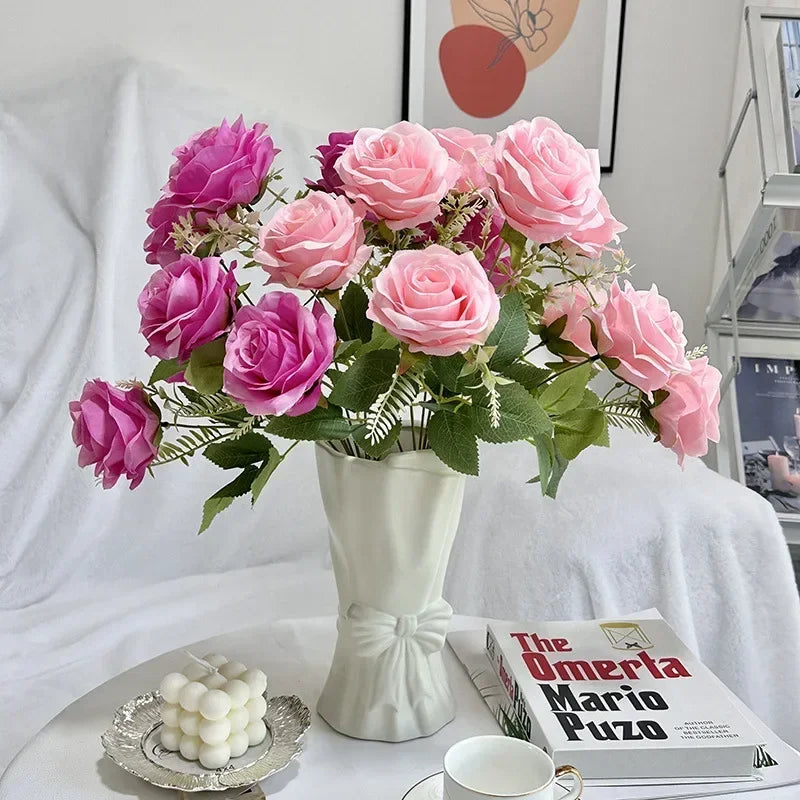 bouquet de roses artificielles en soie pour décoration de mariage