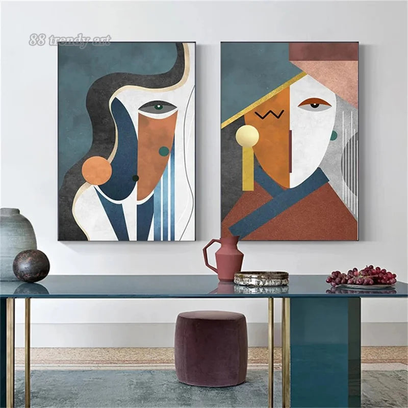peintures abstraites modernes avec personnages pour décoration intérieure