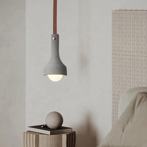 suspension industrielle en cuir et ciment style rétro pour bar - vue 4 sur 18