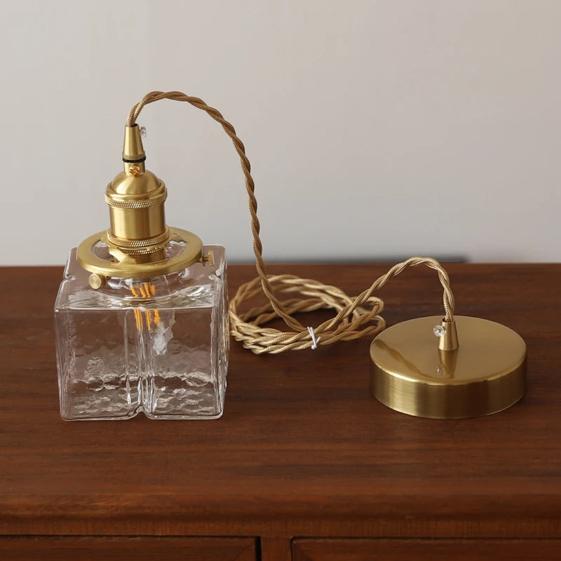 suspension de style japonais vintage en verre et laiton led - vue 6 sur 16