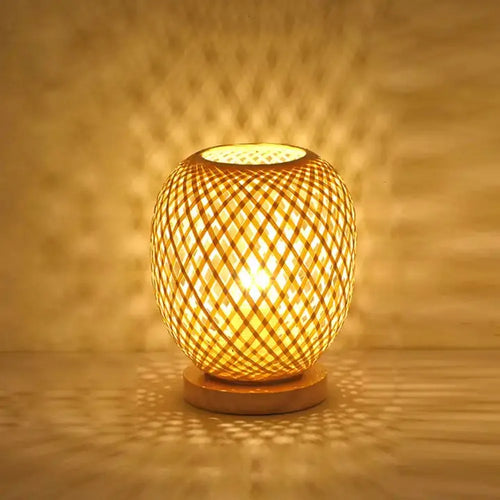 lampe bureau rotin bambou vintage bois décorative - vue 2 sur 7