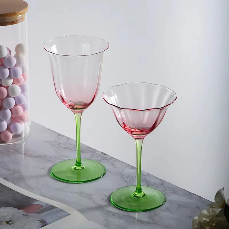 Verres cristal rétro rayures motif floral style bar