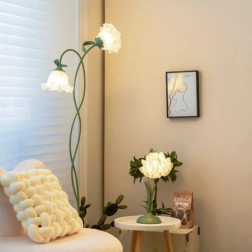 Vintage Style Pastoral Salon Lampadaires Couleur Verte Fleur Forme Verre Appliques Chambre Lampadaire LED E27