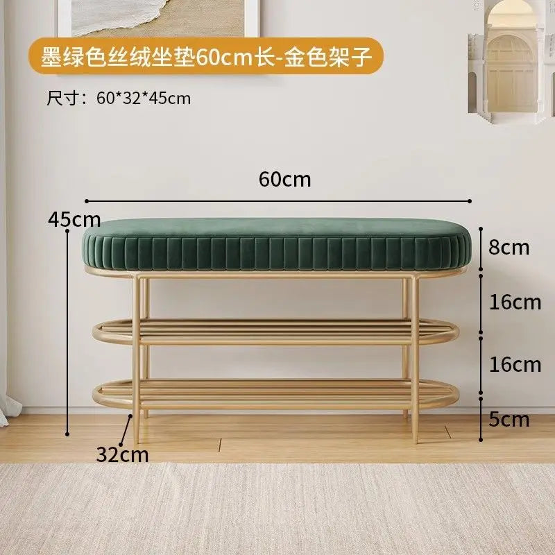 tabouret à chaussures pouf ottoman souple en cuir flanelle et coussin - vue 8 sur 18