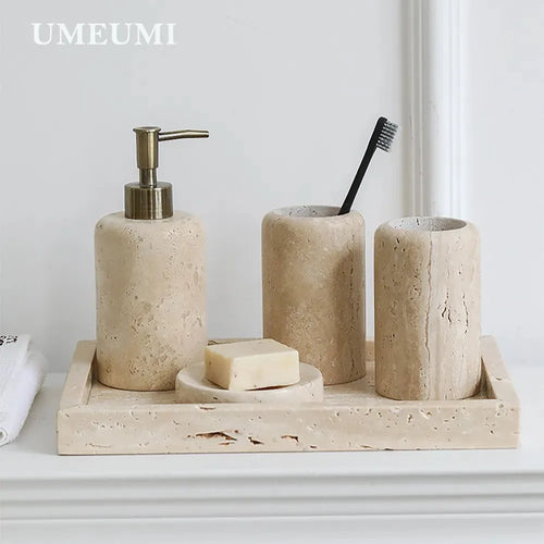 porte-brosse à dents en travertin luxe pour salle de bain - vue 2 sur 15