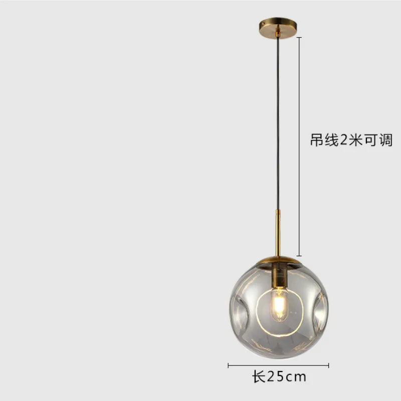lustre suspension industriel simple boule verre moderne nordique - vue 8 sur 8