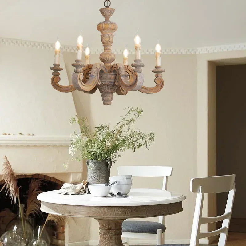 lustre romain en bois sculpté rétro pour décoration élégante - vue 5 sur 12