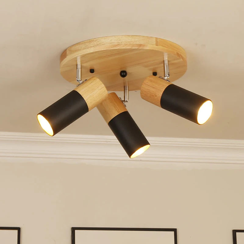 plafonnier led rotatif en bois design nordique multi-têtes décoratif d'intérieur - vue 4 sur 10