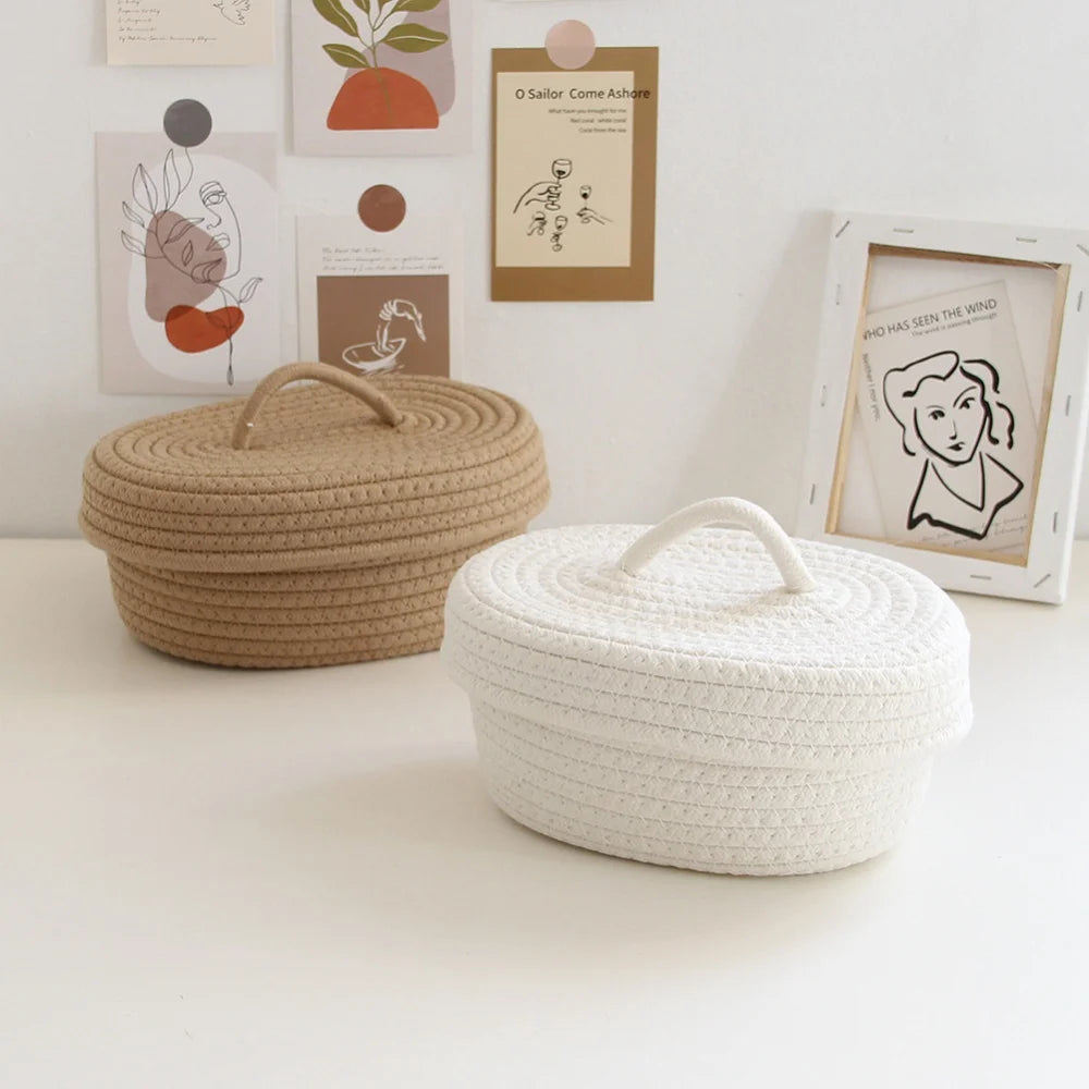 paniers ovales en corde de coton pour rangement et organisation - vue 10 sur 18