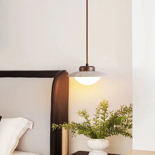 Lustre Led chambre à côté de la lampe suspendue Style crème pierre rétro bois massif couleur noyer luminaire d'ambiance de la pièce à la maison