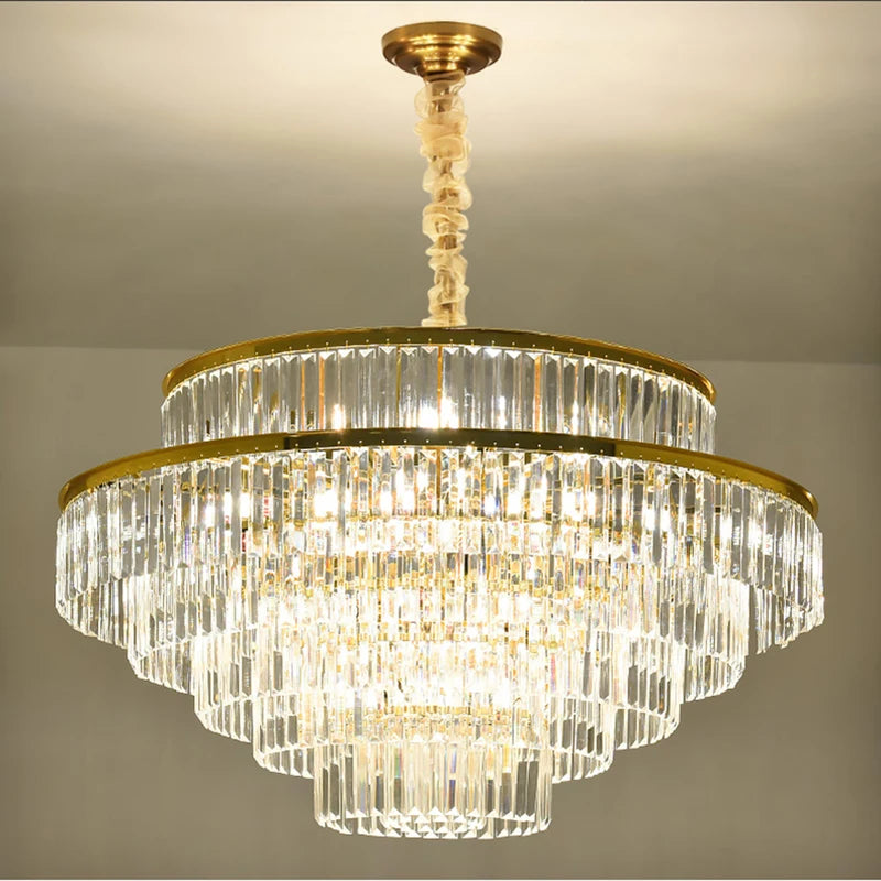 lustre moderne en cristal doré pour éclairage décoratif intérieur - vue 6 sur 10