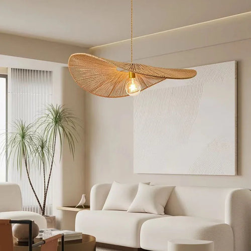 lampe suspendue en rotin tissé style sud-est asiatique - vue 2 sur 8