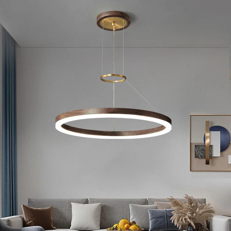 lustre moderne en bois massif avec lumières led 2024