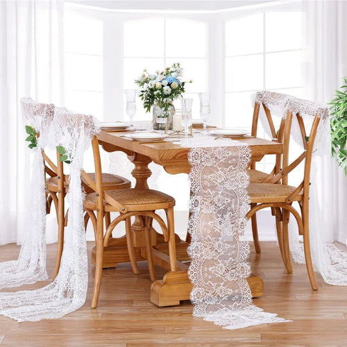 Chemin de table dentelle blanche florale style boheme