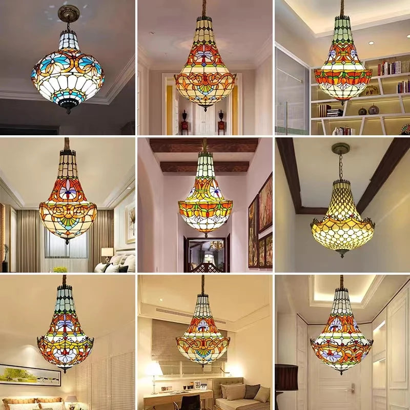 lustre méditerranéen vintage en vitrail tiffany - vue 3 sur 14