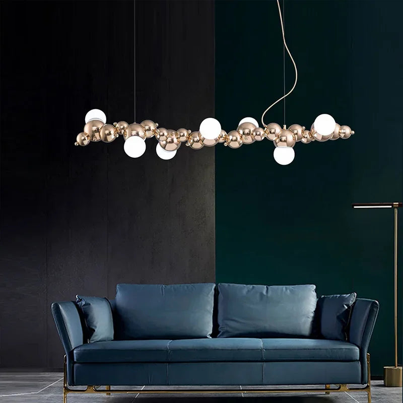 2024Modern Creative Long Bar Chandelier Caterpillar Shaped Metal ball Pendants Lamp Dining Room for Kitchen Hanging Light Lustre - vue 3 sur 10